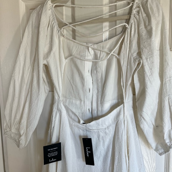 Happiest With You White Lace-Up Button-Front Midi Dress - Picture 2 of 7